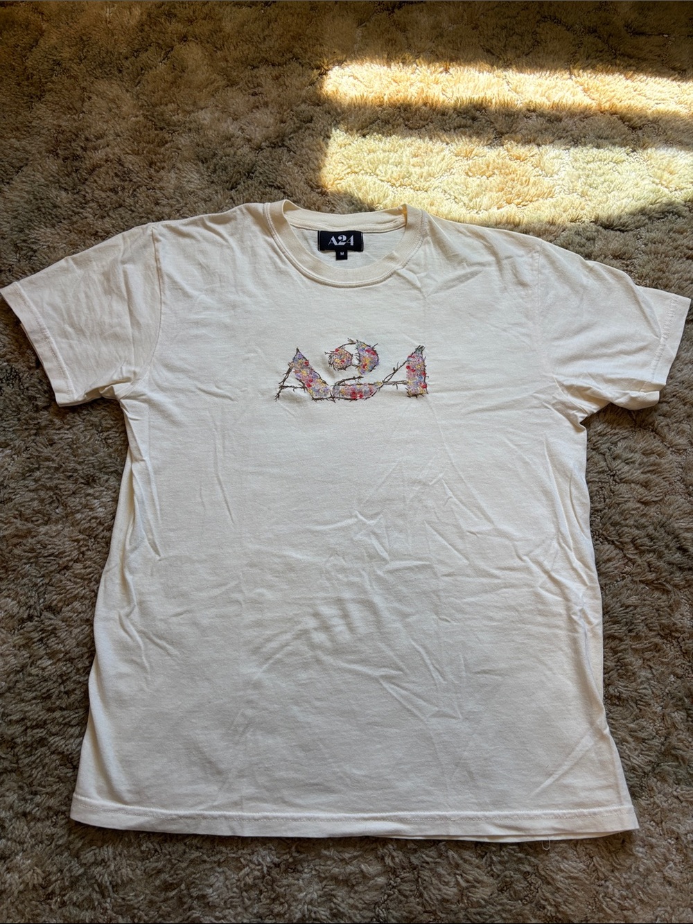 Floral A24 Logo Crewneck T-Shirt - Cream
